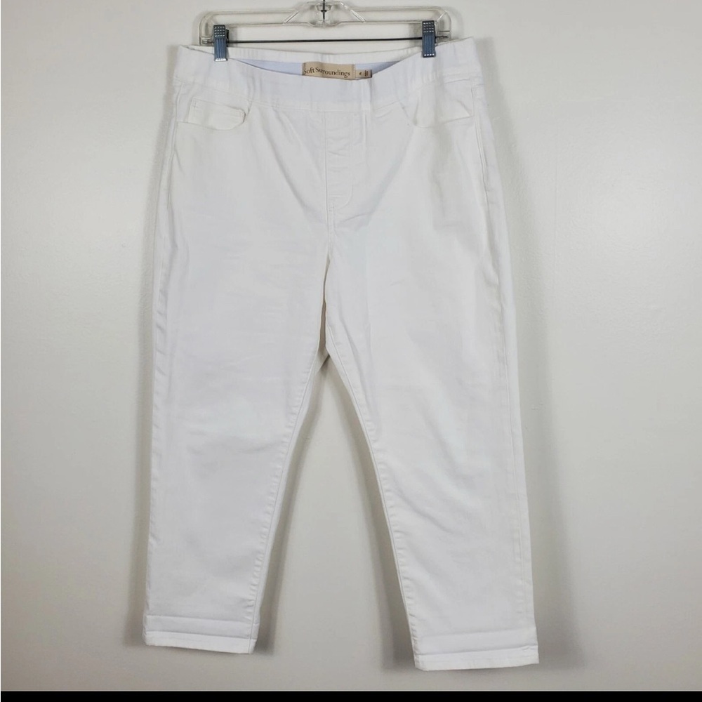 Soft Surroundings Pull On Jeans High Rise Straight Leg Cropped Pockets White M